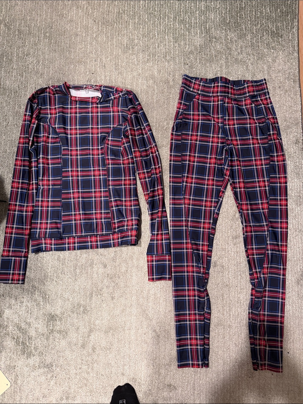 Ganni Navy and Red Plaid Leggings Set size 34 fits a small